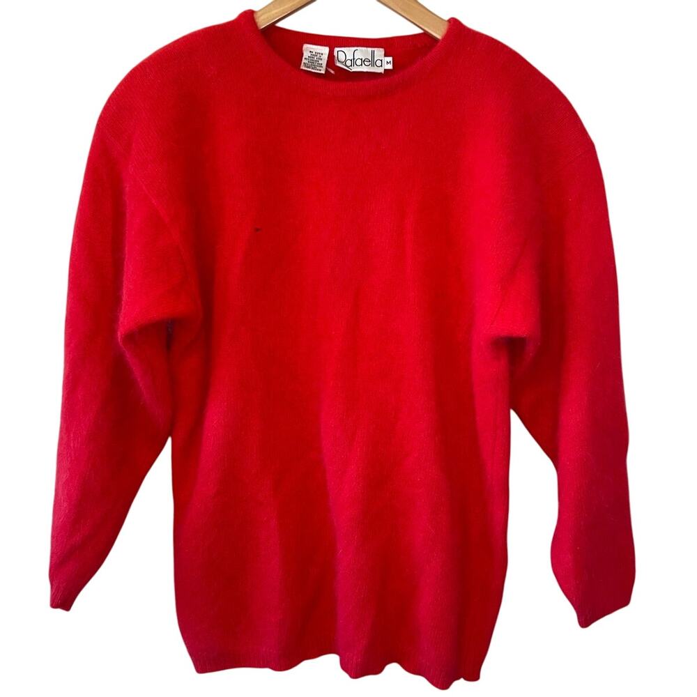 VTG Rafaella Red Angora Lambs Wool Blend Fuzzy Crew Neck Long Sleeve Sweater Med